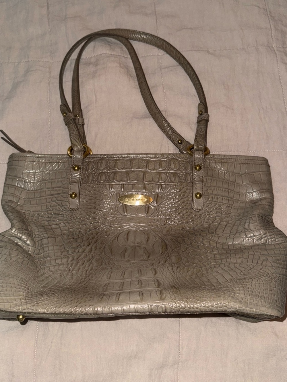 Brahmin Leather Tote Bag - Gray